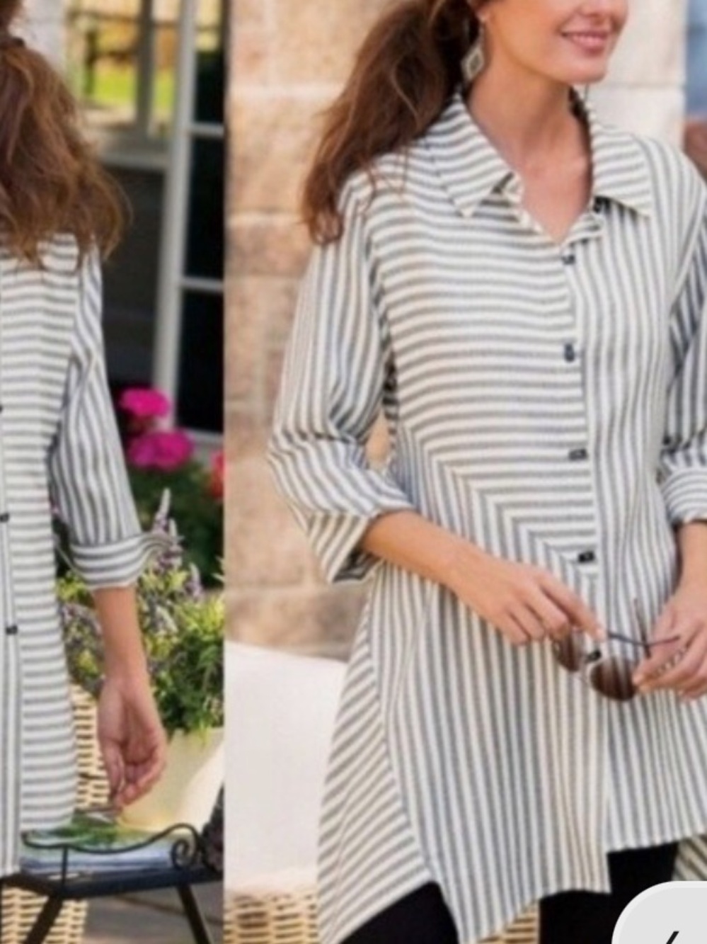 Soft Surroundings Black & White Striped Button-Back Tunic M